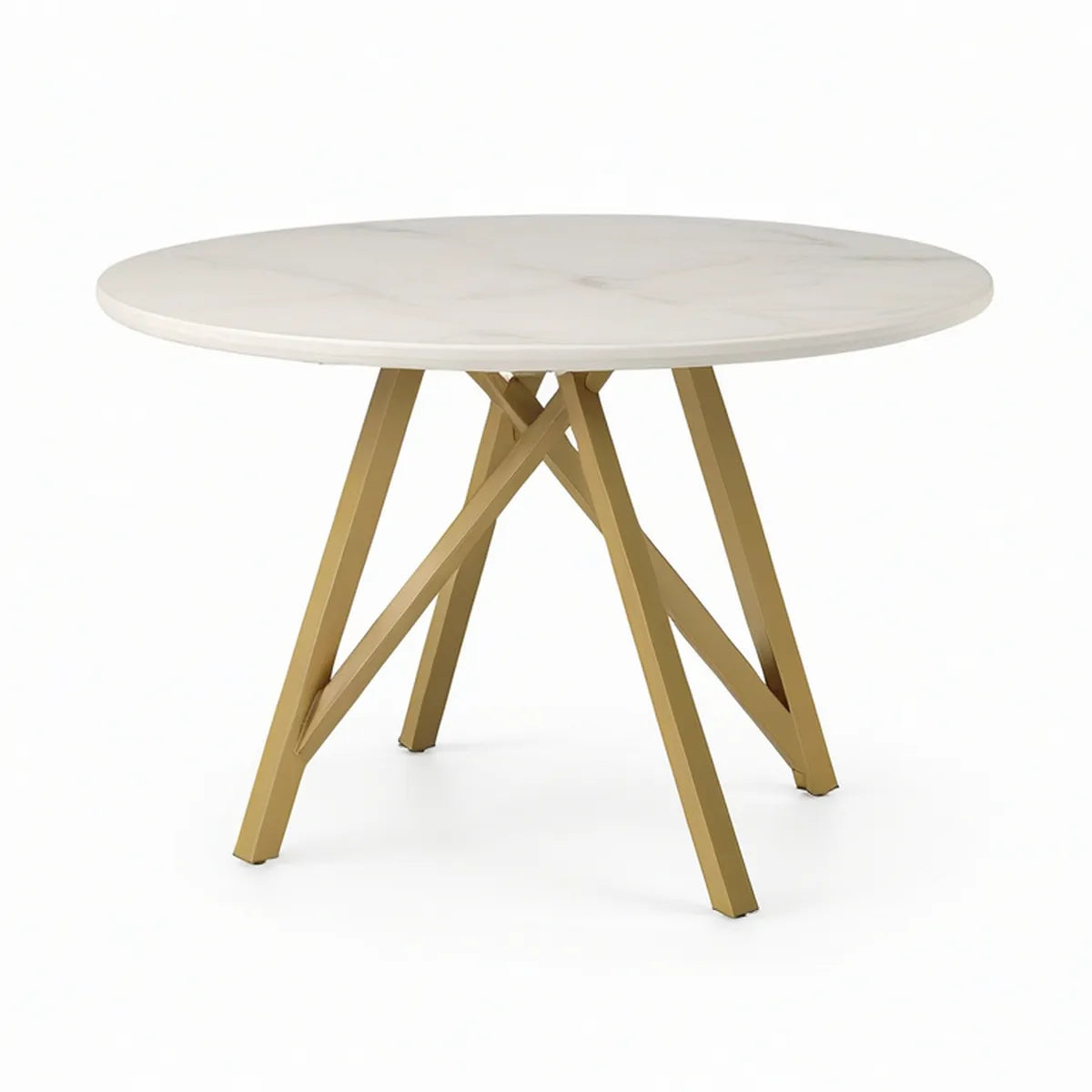 Okrągły stół do jadalni Ø 100 cm, biały blat ceramiczny, złota podstawa