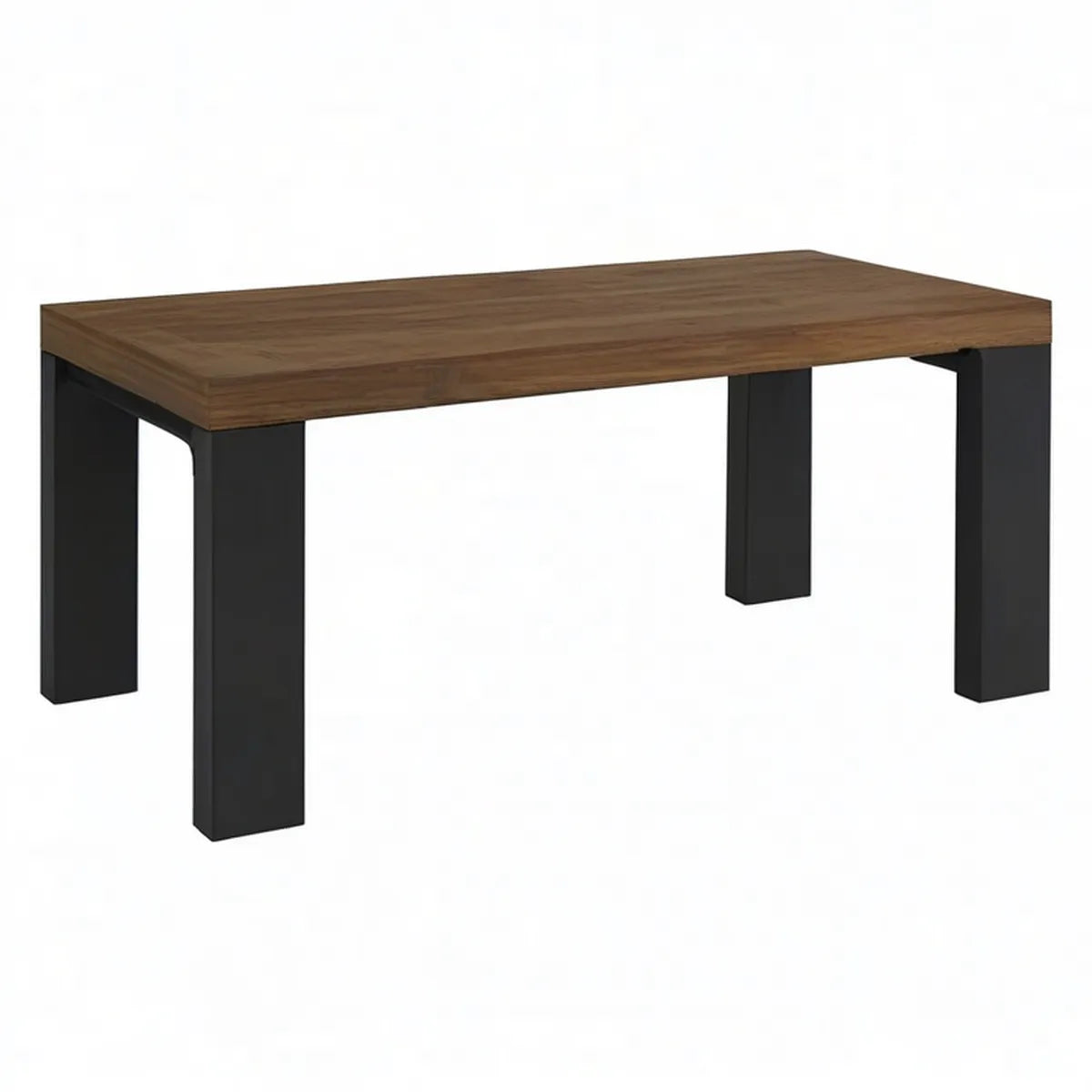 Prostokątny stół 120 x 80 x 75 cm z blatem w kolorze orzechowym i czarnymi stalowymi nogami