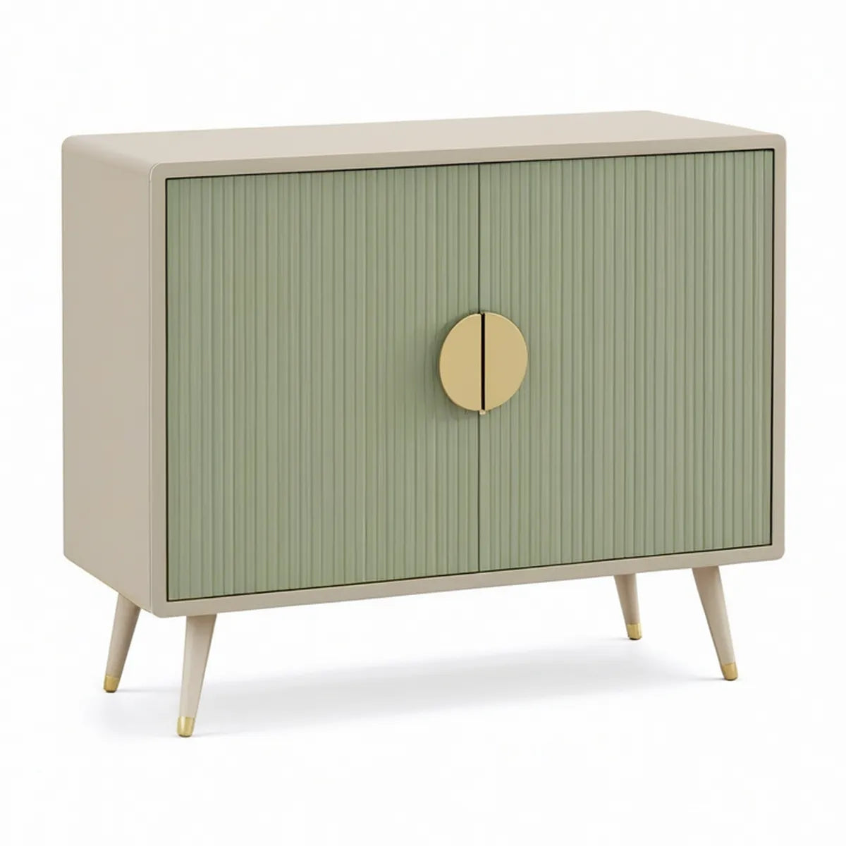 Dwudrzwiowa komoda MDF 100 x 40 x 85 cm beżowo-jasnozielona ze złotymi detalami