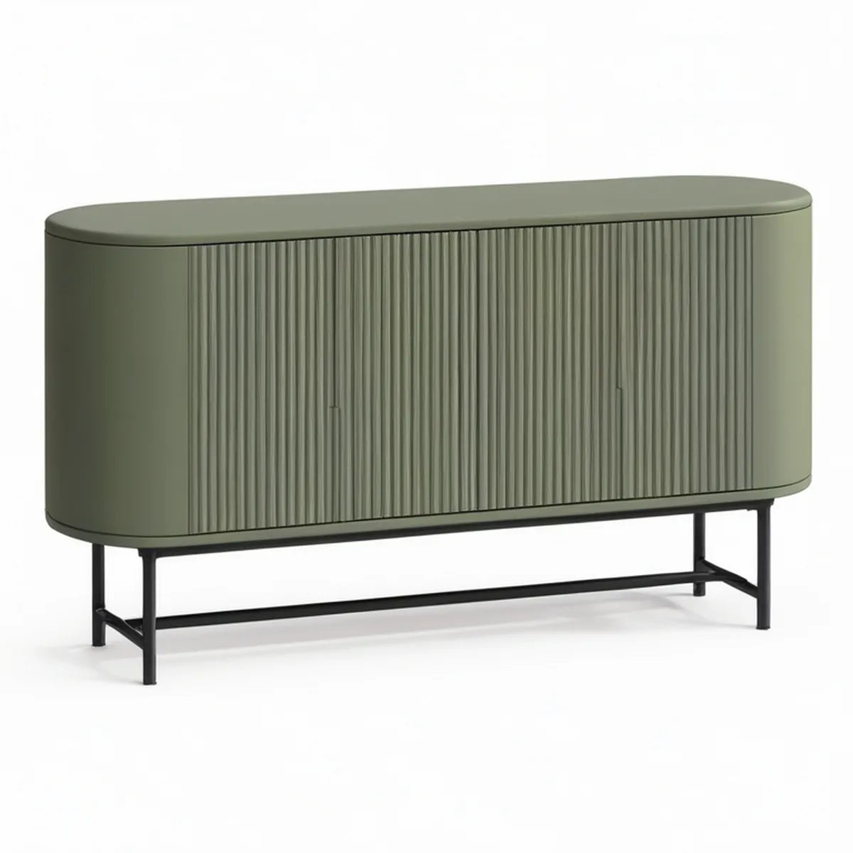 Owalny kredens z ryflowanymi frontami 160 x 40 x 85 cm, zielono-czarny