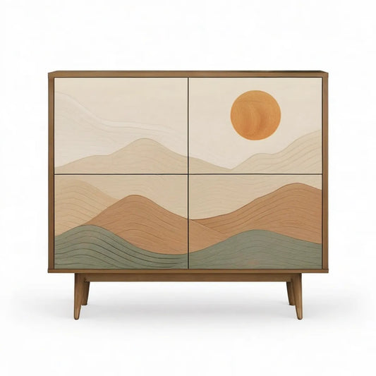 Kredens 100 x 40 x 110 cm z MDF i drewna kauczukowego, orzechowy/kremowy/beżowy/terakotowy/zielonoszary
