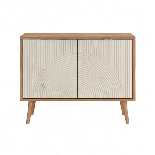 Kredens dwudrzwiowy z frezowanymi frontami MDF 100 × 40 × 85 cm Naturalny/Kremowy