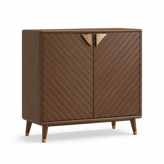 Dwudrzwiowa komoda z fornirem orzechowym 100 x 45 x 95 cm Brązowa/Złota