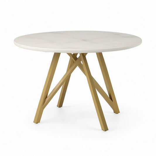 Okrągły stół do jadalni Ø 100 cm, biały blat ceramiczny, złota podstawa