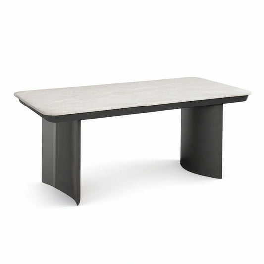 Stół do jadalni 140 x 80 x 75 cm ze spiekiem kwarcowym, jasnoszary i czarny