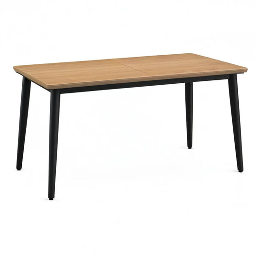 Rozkładany stół prostokątny 120–160 x 80 x 75 cm, blat dębowy MDF, czarne stalowe nogi