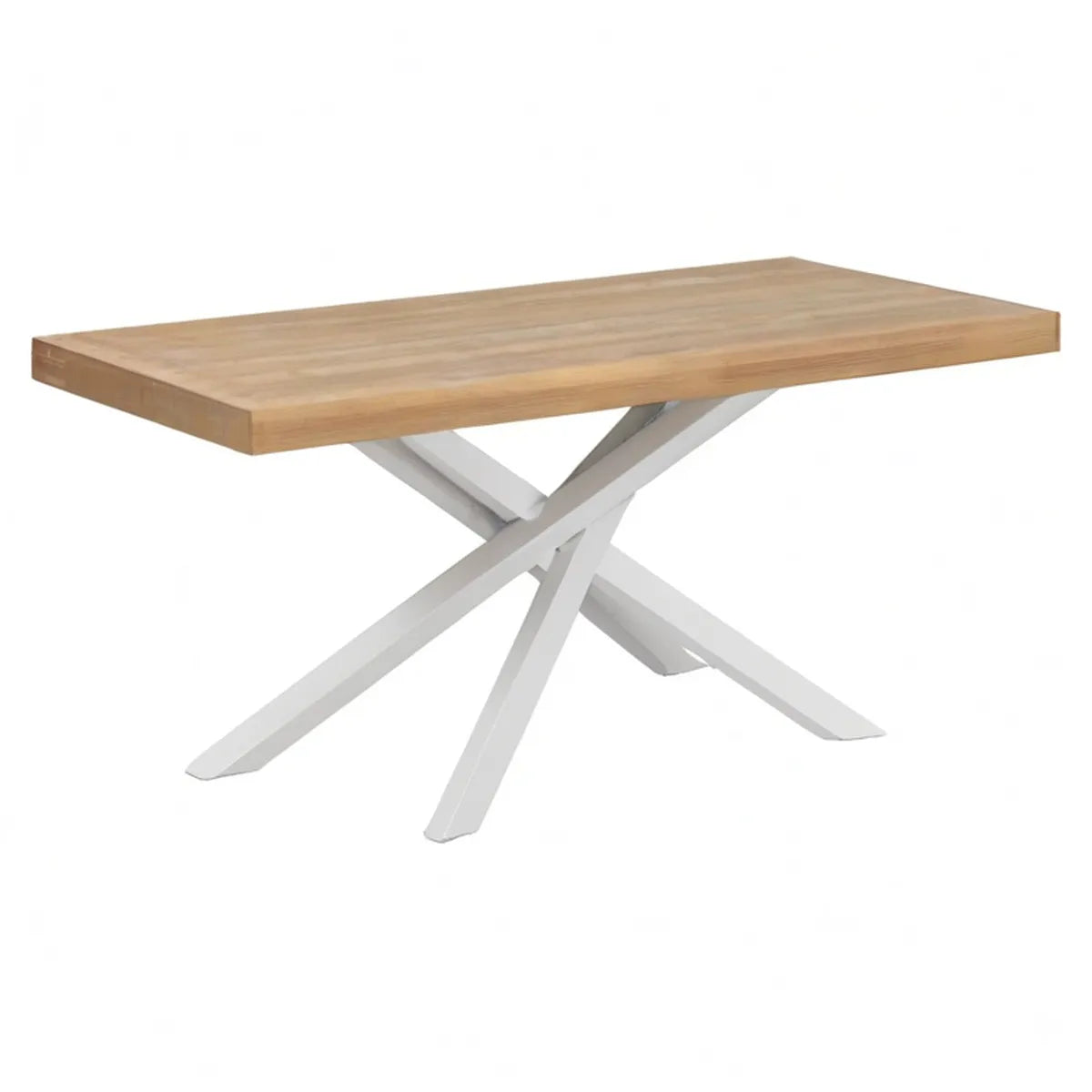 Prostokątny stół do jadalni z litego dębu na białej stalowej podstawie 180 x 90 x 75 cm