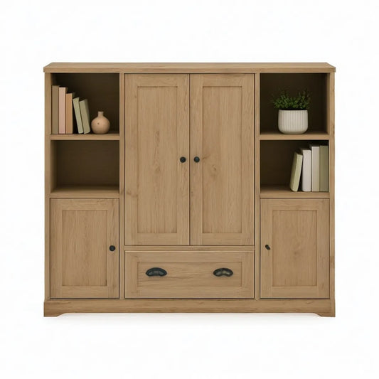 Kredens do jadalni 160 x 40 x 140 cm z MDF i fornirem dębowym, Naturalny dąb/Czarny