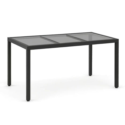 Prostokątny stół ogrodowy aluminiowy ze szkłem hartowanym 150 x 90 x 75 cm Czarny/Przydymiona Szarość