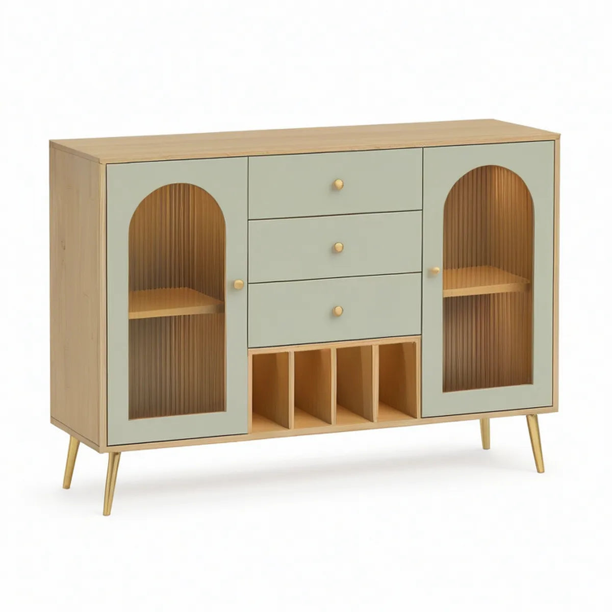 Kredens 120 x 40 x 90 cm z płyty MDF i litego drewna bukowego, jasna zieleń/naturalny dąb