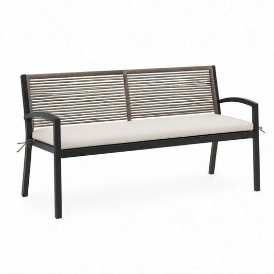 Ławka ogrodowa 3-osobowa z poduszką 150 x 65 x 88 cm Czarna/Brązowa/Kremowa