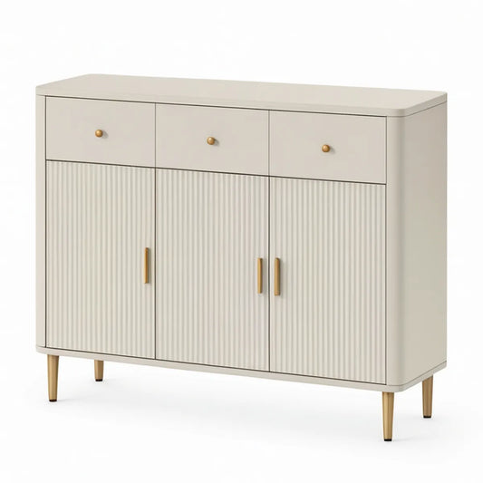 Kremowy kredens MDF z 3 drzwiami i 3 szufladami, 120 × 40 × 90 cm