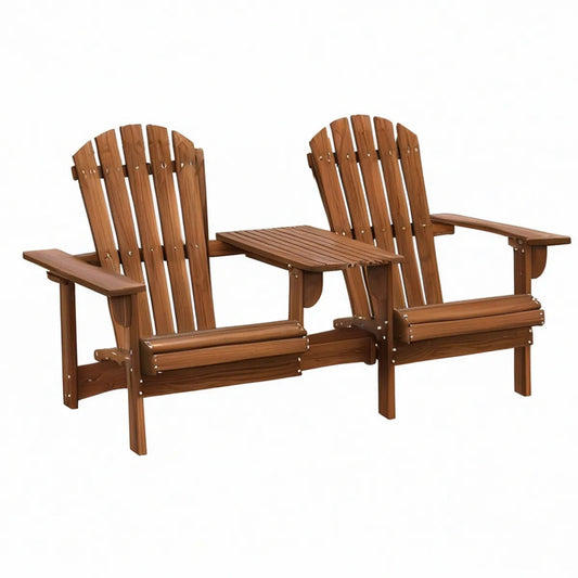 Dwuosobowy fotel ogrodowy Adirondack z centralnym stolikiem, lite drewno jodłowe, brązowy, 160 x 83 x 95 cm