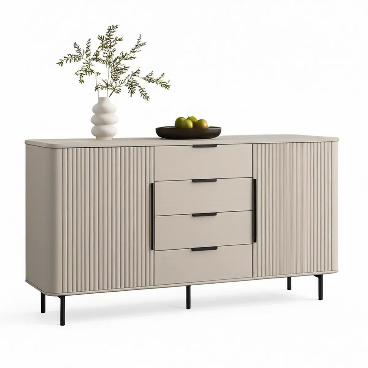 Kremowy kredens MDF z 4 szufladami i 2 drzwiami, 160 x 40 x 85 cm
