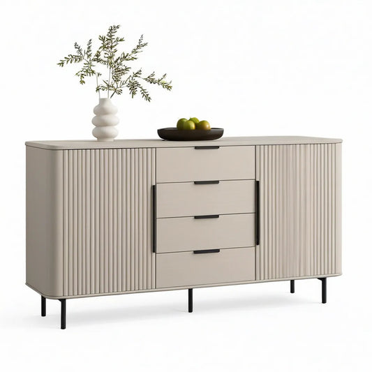 Kremowy kredens MDF z 4 szufladami i 2 drzwiami, 160 x 40 x 85 cm