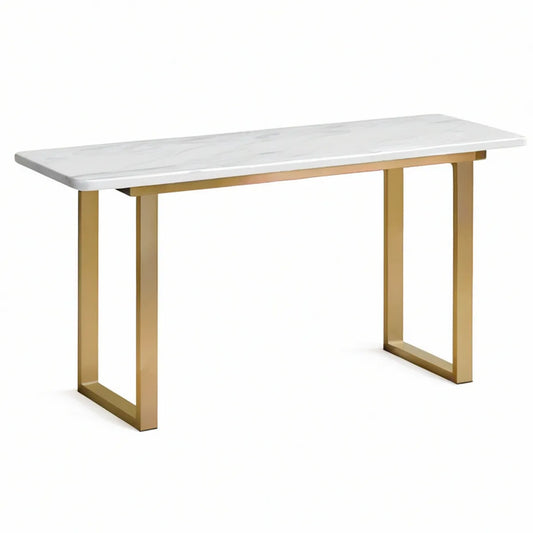 Prostokątny stół do jadalni 160 x 80 x 75 cm z białym blatem imitującym marmur i złotą stalową podstawą